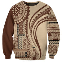 Brown unisex crewneck sweatshirt with beige and brown geometric Polynesian print
