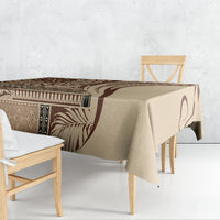 Brown and tan siapo-style tablecloth with large leaf-and-curve motifs, rectangular