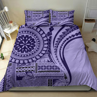 Purple tribal-style bedding set with large round emblem pattern and two pillowcases