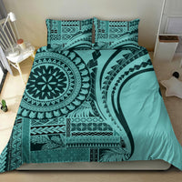 Turquoise bed linen set with duvet and two shams, tribal geometric print in teal