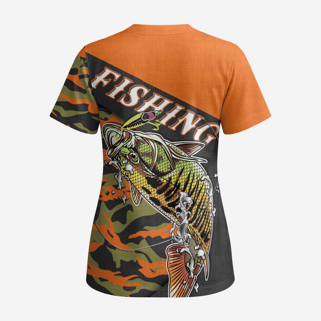Bass Fishing Fisherman Scrub Top Camouflag Pattern - Wonder Print Shop