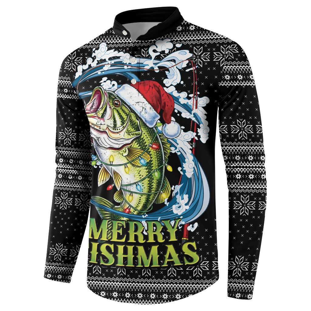Funny Fishmas Bass Button Sweatshirt Fish Santa Hat Christmas Vibes - Wonder Print Shop