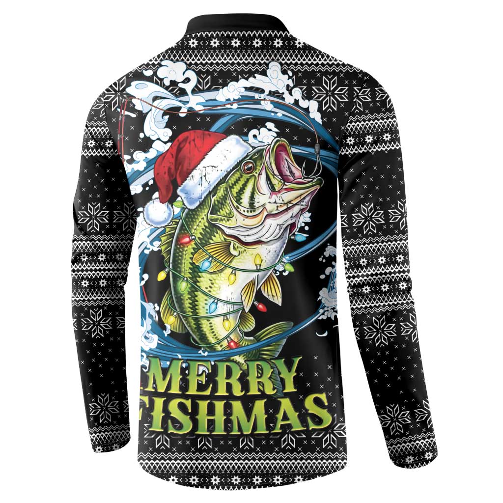 Funny Fishmas Bass Button Sweatshirt Fish Santa Hat Christmas Vibes - Wonder Print Shop
