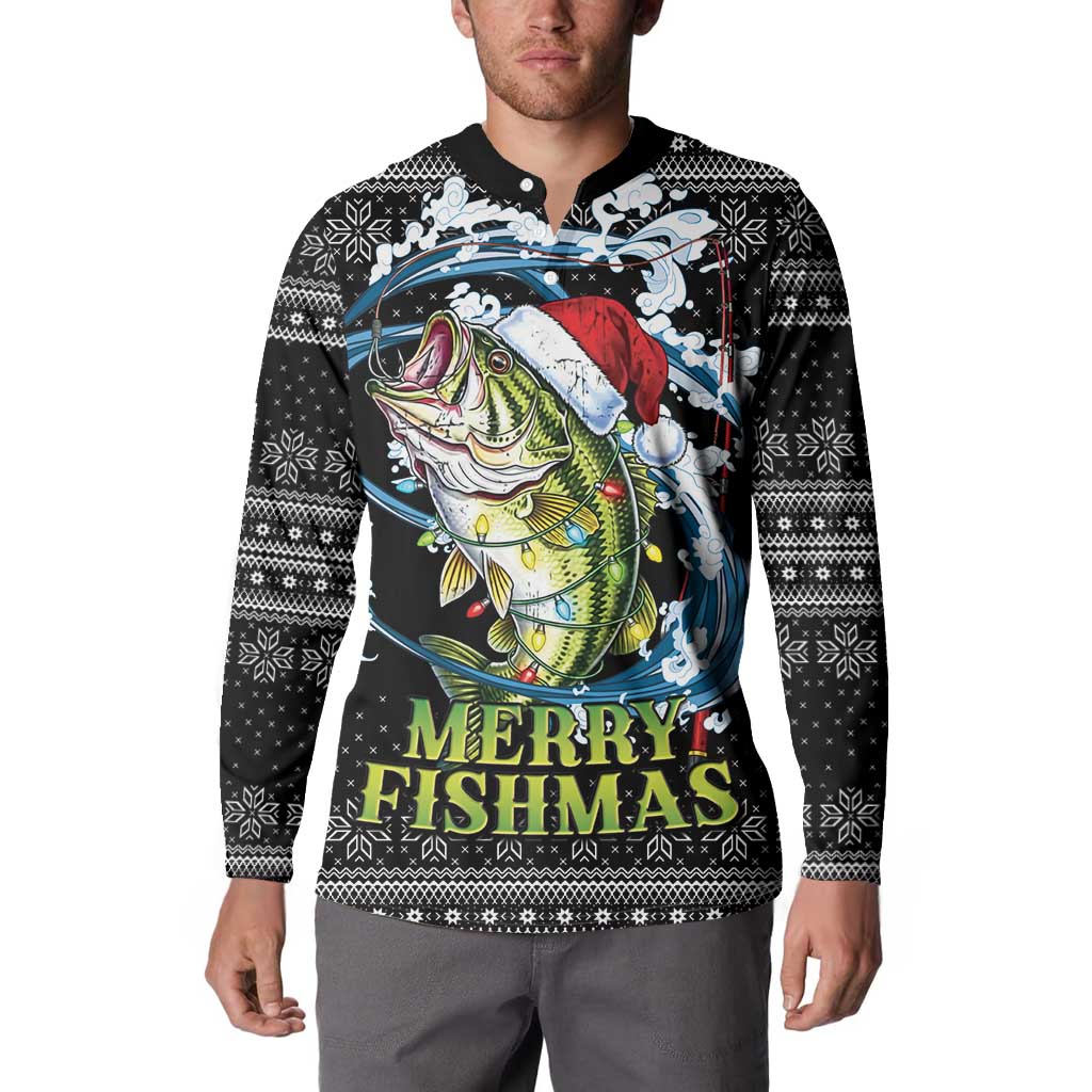 Funny Fishmas Bass Button Sweatshirt Fish Santa Hat Christmas Vibes - Wonder Print Shop
