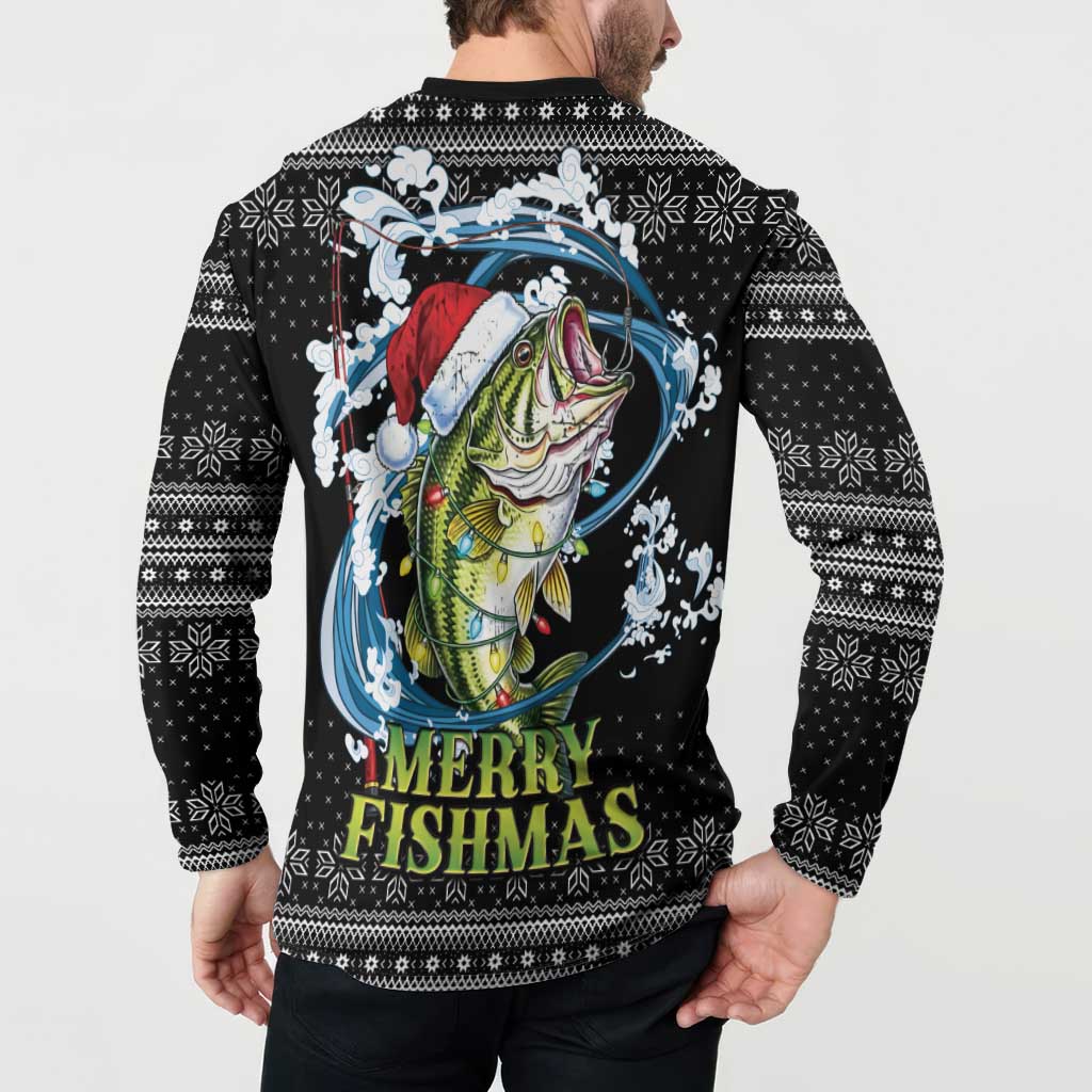 Funny Fishmas Bass Button Sweatshirt Fish Santa Hat Christmas Vibes - Wonder Print Shop