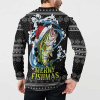 Funny Fishmas Bass Button Sweatshirt Fish Santa Hat Christmas Vibes - Wonder Print Shop
