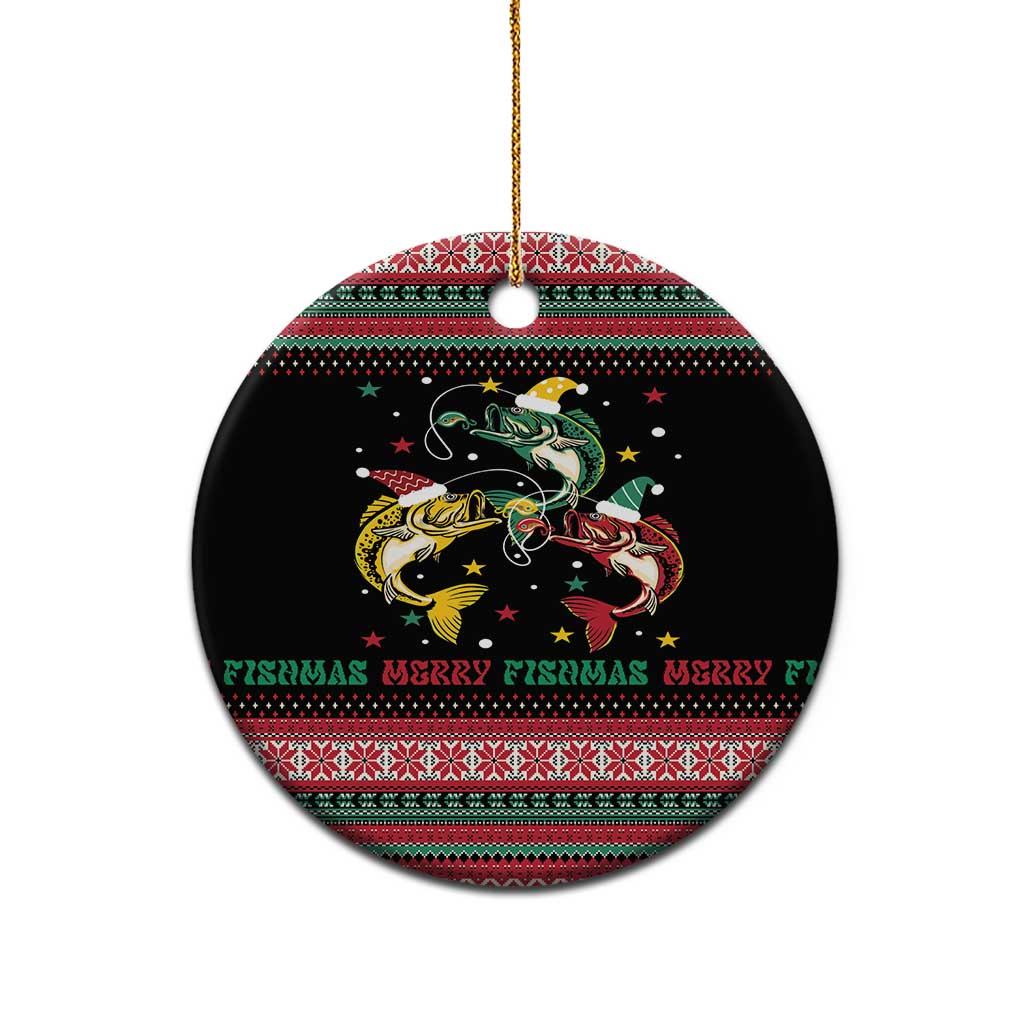Funny Fishmas Bass Ceramic Ornament Christmas Santa Hat Lights - Wonder Print Shop