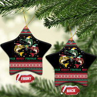 Funny Fishmas Bass Ceramic Ornament Christmas Santa Hat Lights - Wonder Print Shop