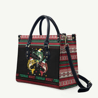 Funny Fishmas Bass Leather Bag Christmas Santa Hat Lights - Wonder Print Shop