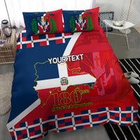 Personalized bedding set with 'YOUR TEXT' center, blue-red flag map and check border