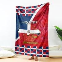 Personalized Independence Day blanket hanging display, red and blue flag with 180 Years.