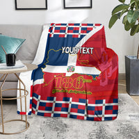 Personalized independence day blanket with blue, red, and white flag pattern, 180 Years.
