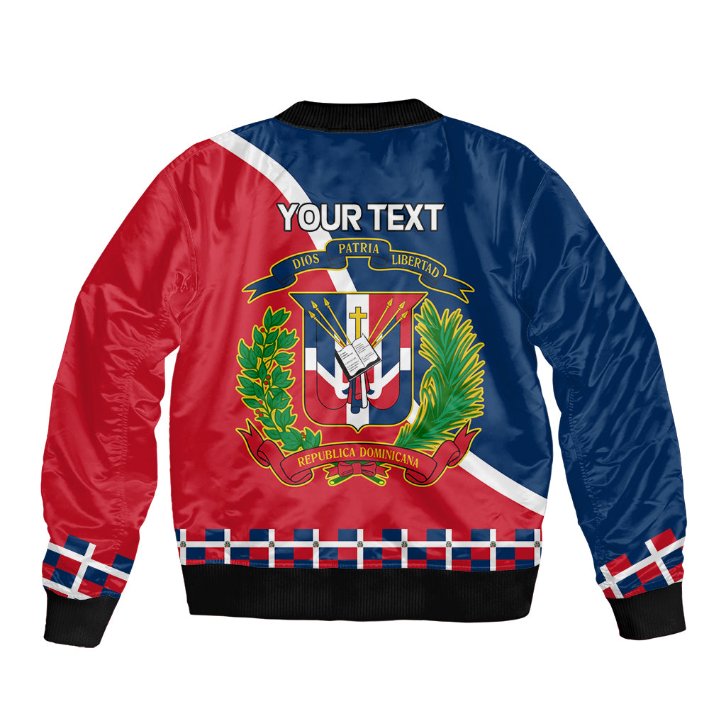 Red/blue satin bomber jacket with your text and coat of arms; ribbed collar, cuffs