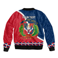 Red/blue satin bomber jacket with your text and coat of arms; ribbed collar, cuffs