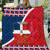 Large personalized quilt with Dominican flag artwork, YOURTEXT, and 180th years emblem