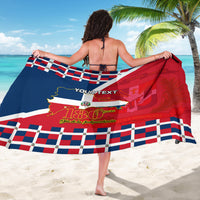 Independence Day sarong, back view, red and blue flag pattern with checkered border