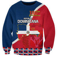 Unisex personalized sweatshirt, blue with red graphic map and 180 years emblem