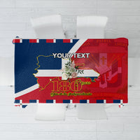 Personalized Independence Day tablecloth with Dominican map and “180 years” text graphic