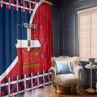 Personalized window curtain with blue and red Dominican Republic independence map artwork