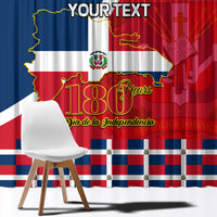 Personalized blue-and-red Dominican Republic independence curtain with custom text header