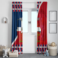 Personalized window curtain set with blue and red Dominican Republic independence pattern