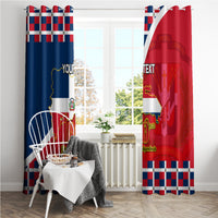 Personalized window curtain pair with blue and red Dominican Republic independence flag artwork
