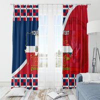 Personalized Dominican Republic independence window curtain set in blue and red with custom text