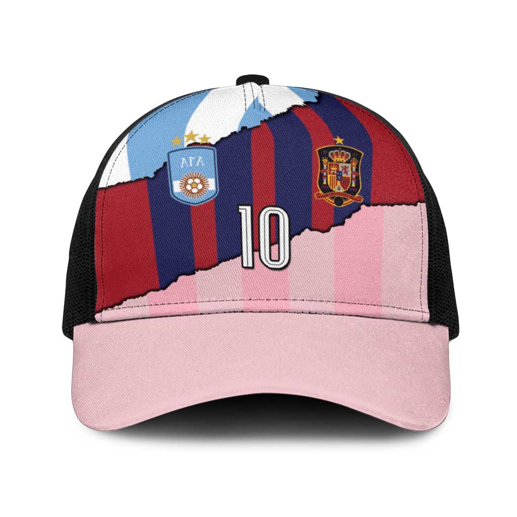 Custom Argentina and Spain Baseball Net Cap Trio Special Vintage Edition