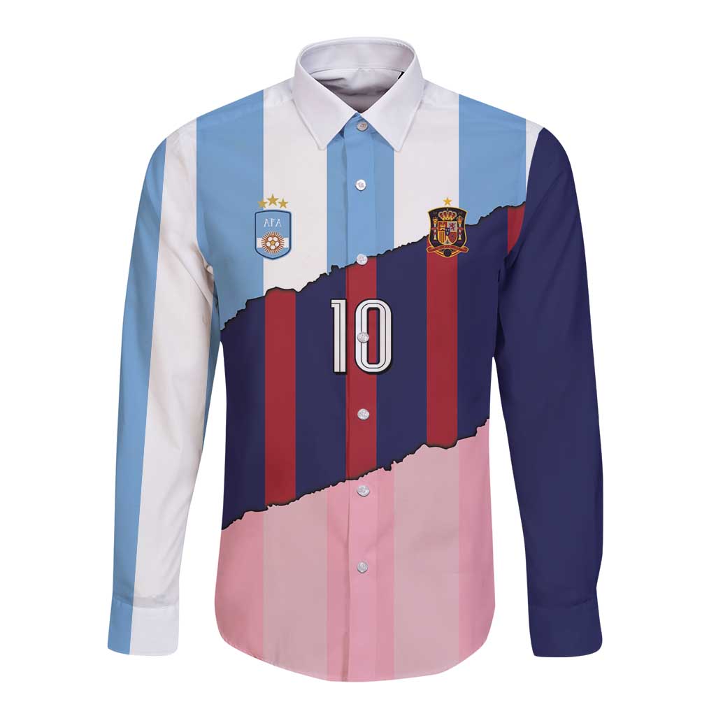 Custom Argentina and Spain Long Sleeve Button Shirt Trio Special Vintage Edition