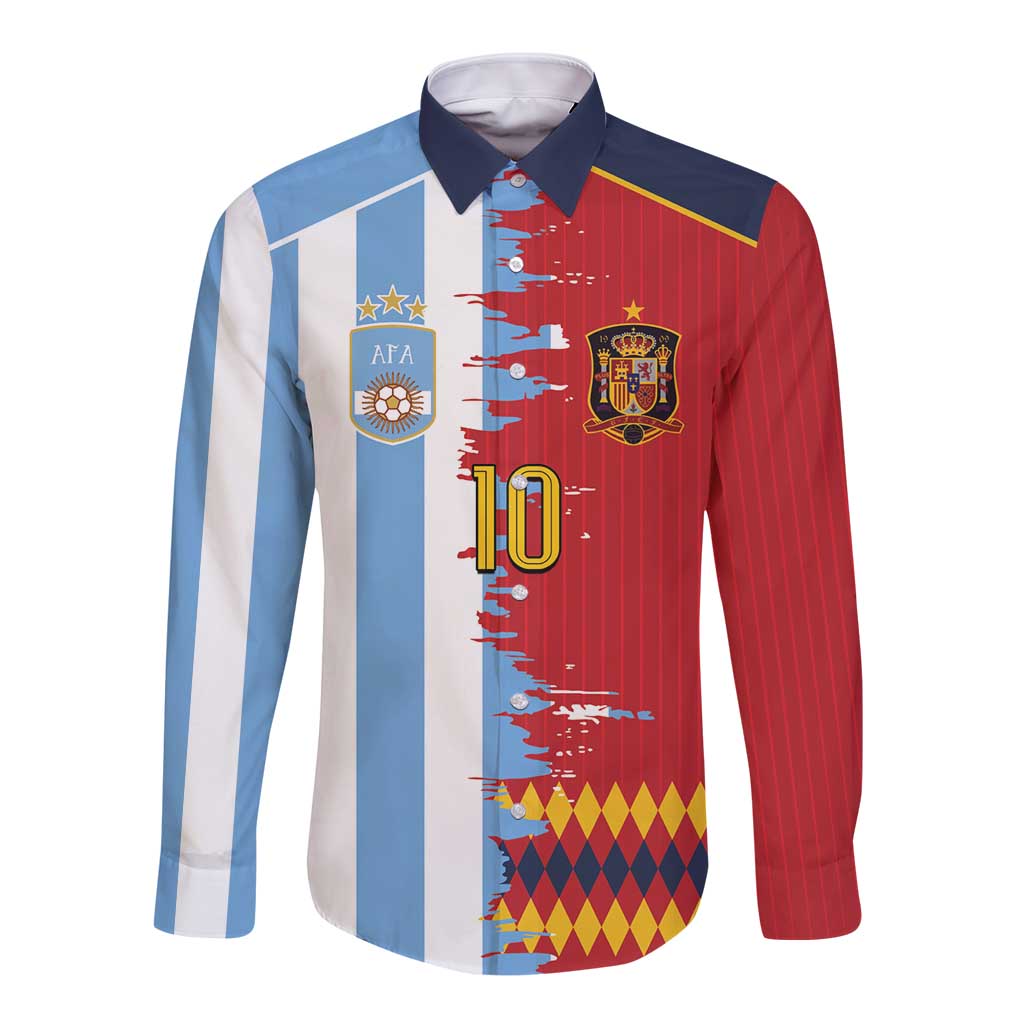Custom Argentina and Spain Long Sleeve Button Shirt 2026 Battle Finalissima
