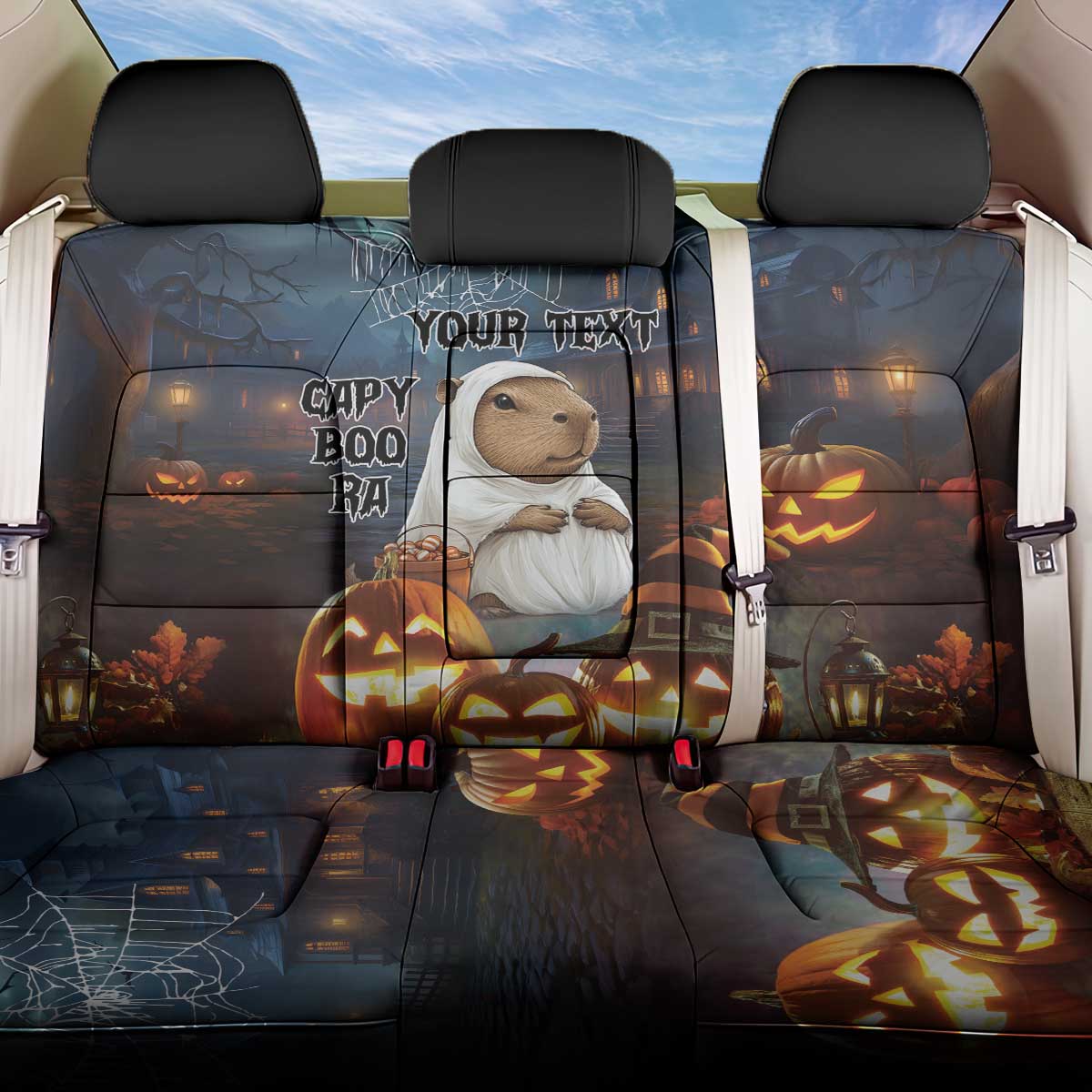 Capy-Boo-Ra Halloween Personalized Back Car Seat Cover Capybara Funny Spooky Ghost