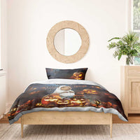 Halloween bedding set with capybara ghost duvet, jack-o-lanterns, and 'YOUR TEXT'