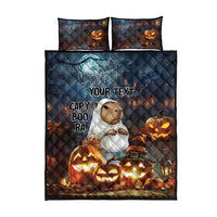 Personalized Halloween quilt bed set with capybara in a night, jack-o'-lanterns, Your Text
