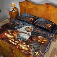 Personalized Halloween quilt bed set with capybara, jack-o'-lanterns pumpkin lights, Your Text