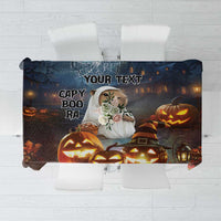 Halloween tablecloth with capybara, ghost, pumpkins, and lantern graphic