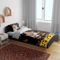 Black capybara Halloween bedding set with 'Spooky Season' text, pumpkins, and matching pillowcases