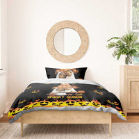 Black Halloween bedding set with capybara characters, pumpkins, and 'Spooky Season' on duvet