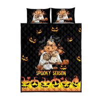 Black quilt bed set with teddy bears, jack-o'-lanterns and 'Spooky Season' wording