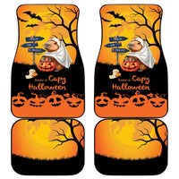 Orange Halloween car floor mats set of 4 with capybara ghost trick-or-treat art