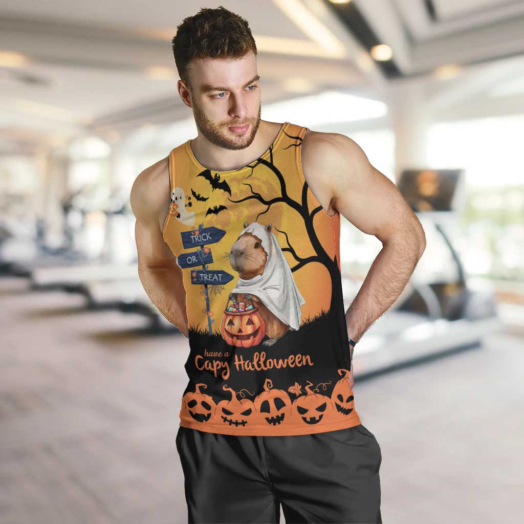 Happy Capy-Boo-Ra Men Tank Top Capybara Ghost Trick or Treat - Wonder Print Shop