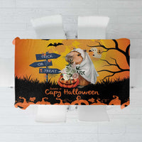 Orange Halloween tablecloth with capybara ghost, Trick or Treat and bats