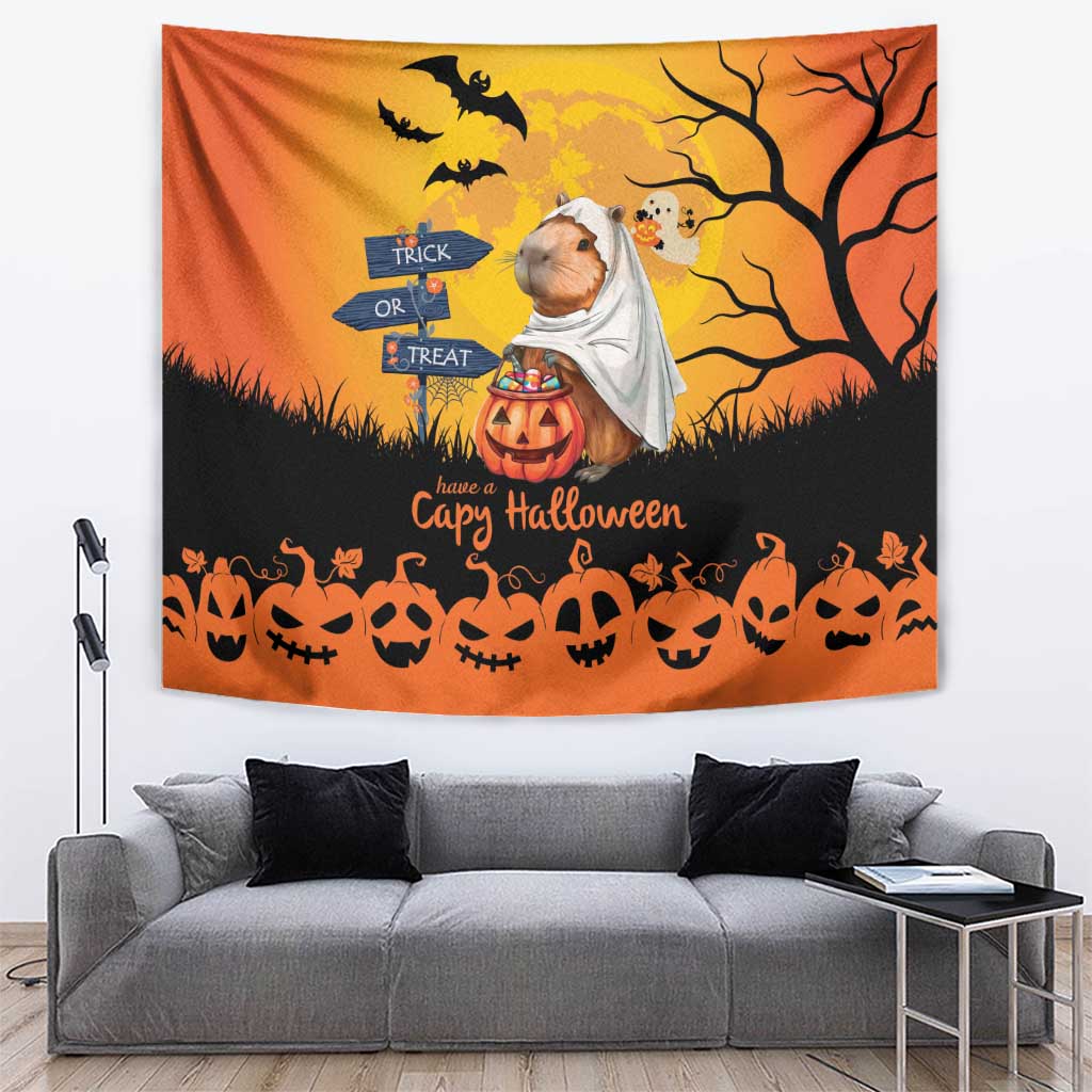 Happy Capy-Boo-Ra Tapestry Capybara Ghost Trick or Treat - Wonder Print Shop