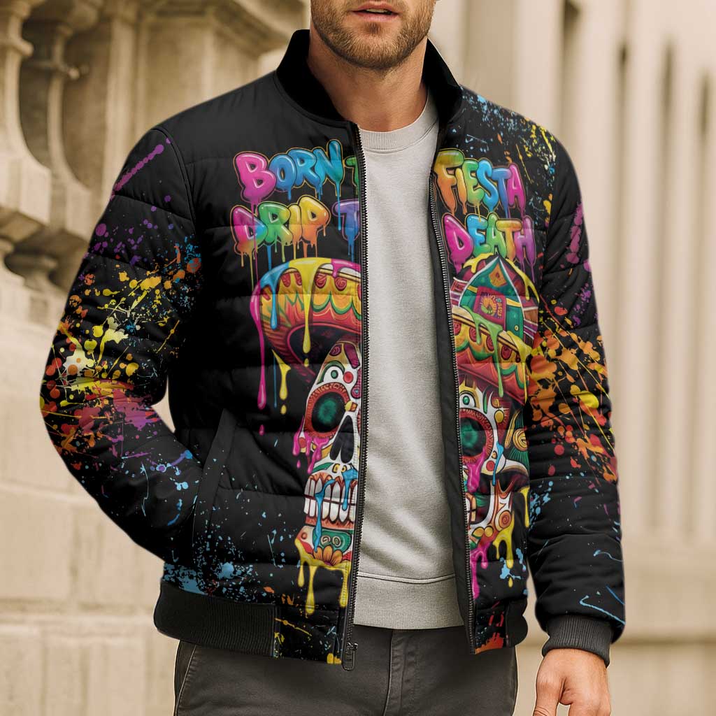 Dripping Sombrero Sugar Skull Bomber Puffer Jacket Día de los Muertos - Wonder Print Shop