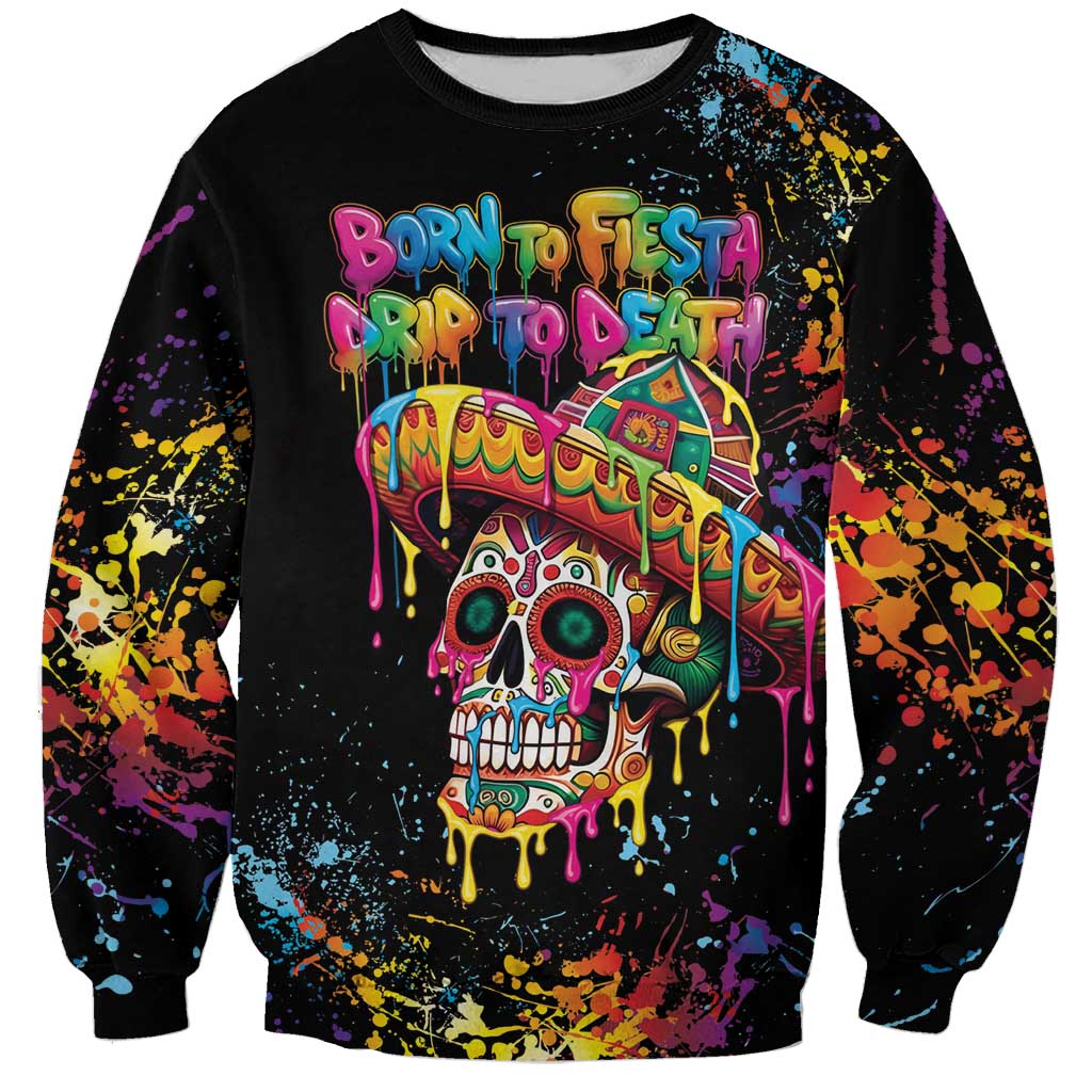 Dripping Sombrero Sugar Skull Sweatshirt Día de los Muertos - Wonder Print Shop