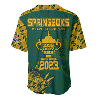 Green rugby baseball jersey with back print: SPRINGBOKS and "We are the champions"