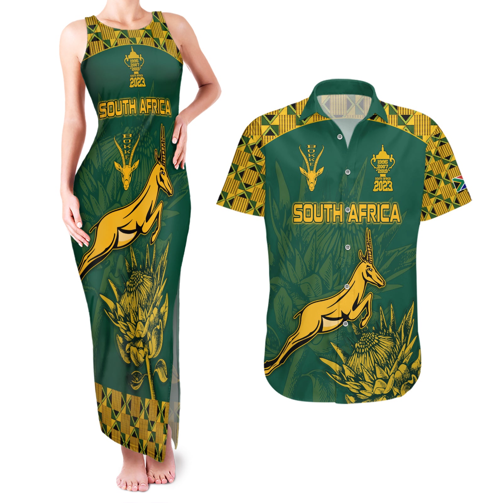 South Africa Rugby Couples Matching Tank Maxi Dress and Hawaiian Shirt Springboks Proud The Champions LT9 - Wonder Print Shop