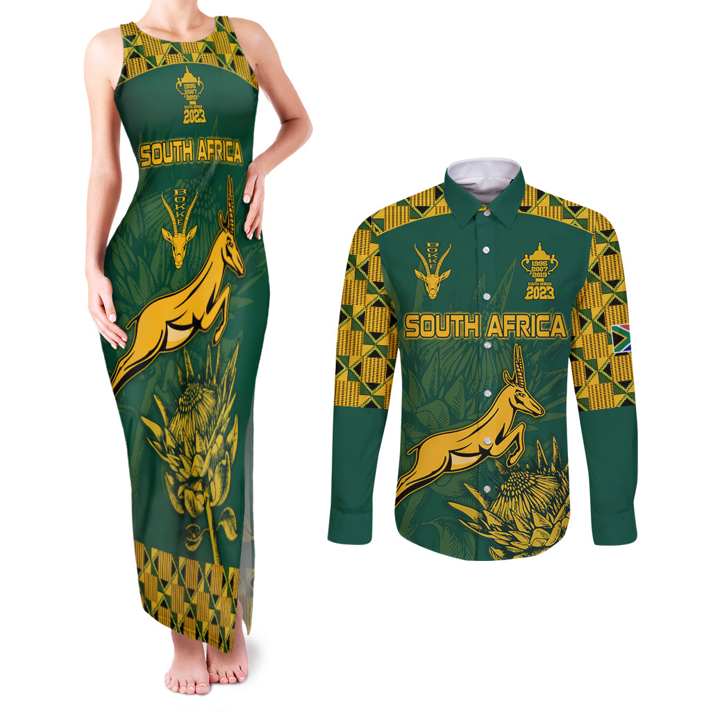 South Africa Rugby Couples Matching Tank Maxi Dress and Long Sleeve Button Shirt Springboks Proud The Champions LT9 - Wonder Print Shop