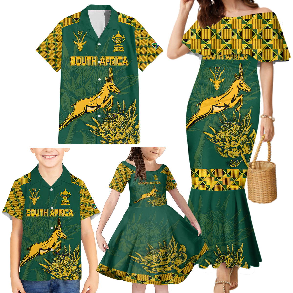 South Africa Rugby Family Matching Mermaid Dress and Hawaiian Shirt Springboks Proud The Champions LT9 - Wonder Print Shop