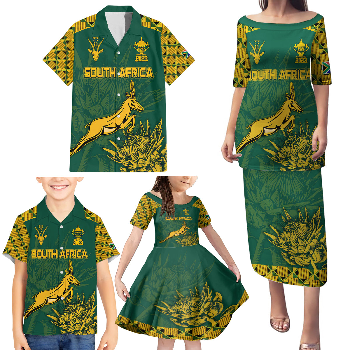 South Africa Rugby Family Matching Puletasi Dress and Hawaiian Shirt Springboks Proud The Champions - Wonder Print Shop