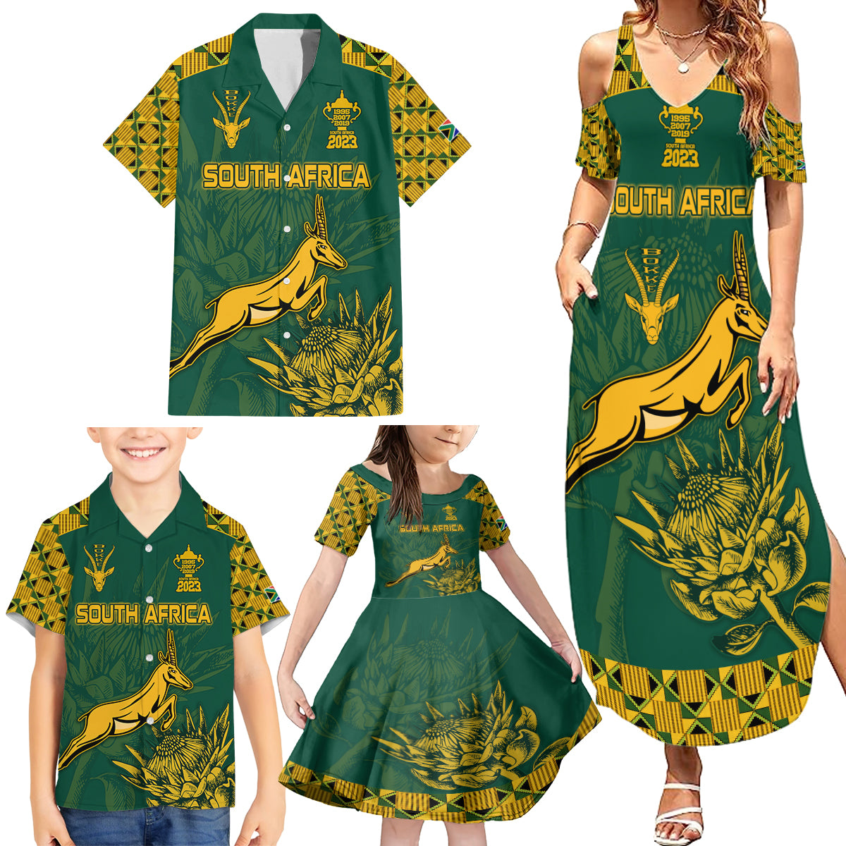 South Africa Rugby Family Matching Summer Maxi Dress and Hawaiian Shirt Springboks Proud The Champions - Wonder Print Shop